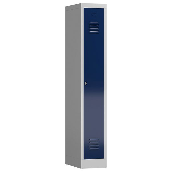 Lüllmann ClassiX Garderobenschrank, 1 Abteil, 1800 x 310 x 500 mm, lichtgrau/enzianblau, X-510111