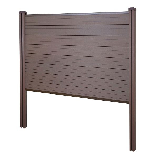 Mendler WPC-Sichtschutz Sarthe, Zaun Windschutz, WPC-Pfosten zum Einbetonieren, Basiselement, 195cm braun, 2x64891+76232+76235+76256