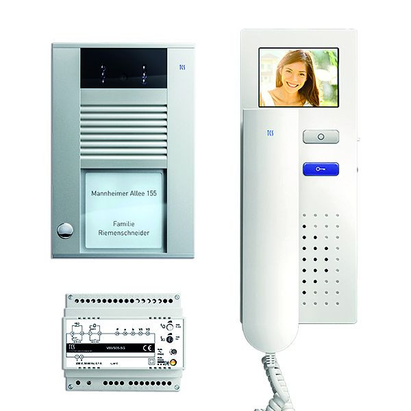 TCS Türkontrollsystem video:pack AP für 1 Wohneinheit, mit Außenstation AVD 1 Klingeltaste, 1x Video Türtelefon IVH3222, Steuerung, PVE1510-0010