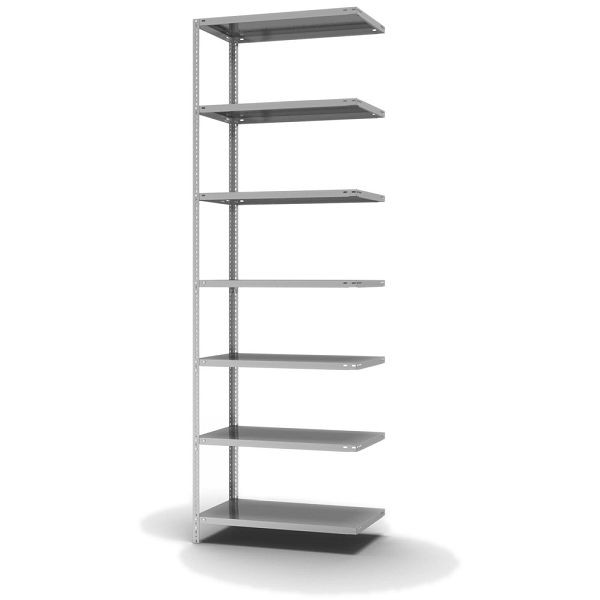 hofe Fachboden-Anbauregal, 3000x500x1000 mm, 7 Fachebenen, verzinkt, 200 kg Fachlast, 1400 kg Feldlast, zweiseitige Bedienung, WZA30510M