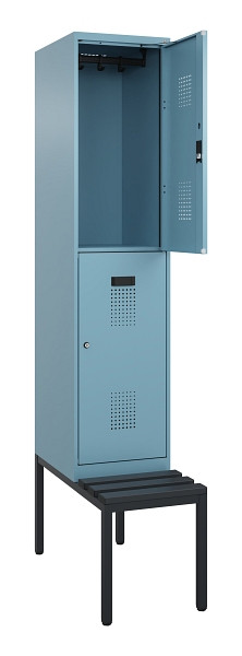 C+P Doppelstock-Spind Evolo PLUS, Bank, 2 Fächer, 2120x400x815mm, 0010/0010, Zylinderschloss, Sitzfläche Kunststoff, Sitzbank, 0493507-12 S10135