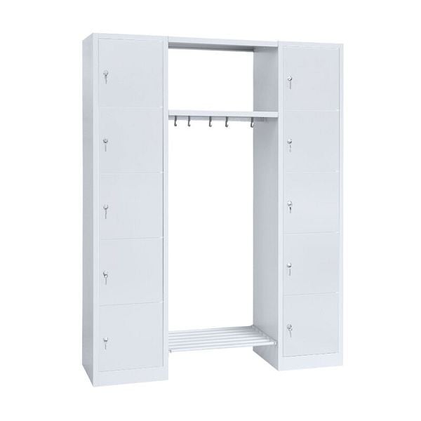 Lüllmann Garderobe, 2 Abteile, je 5 Fächer rechts/links, 1800 x 1430 x 500 mm, lichtgrau, 525520