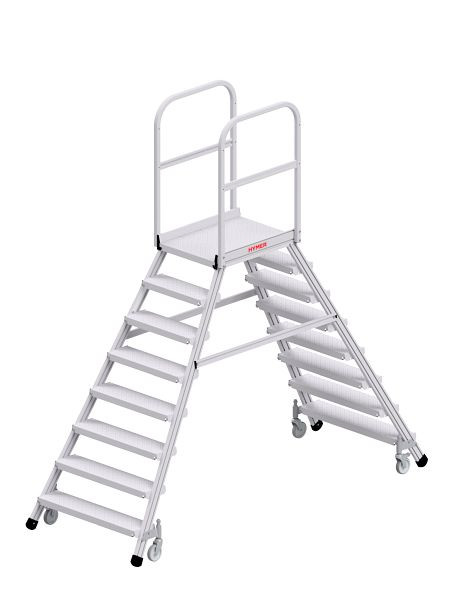 HYMER Podesttreppe R13 fahrbar, beidseitig begehbar, 2x8 Stufen, 638908