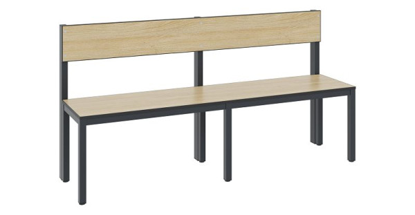 C+P Sitzbank mit Rückenlehne, Feuchtraum, H796xB1500xT407 mm, Schwarzgrau/HPL Eiche, 8061-300 S10015