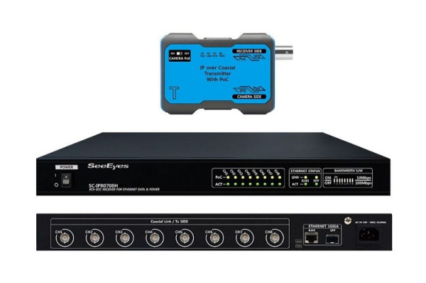 SeeEyes Medienkonverter Set, 8-Kanal, Ethernet über Koax, Sender, Empfänger, Reichweite 1000m, SC-IPC0708H