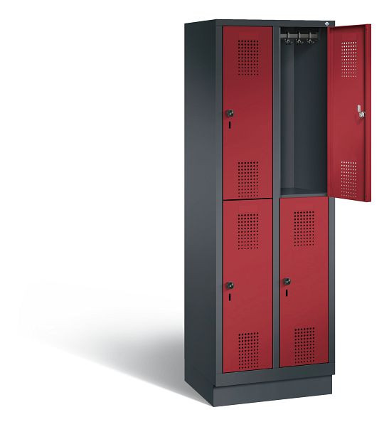 C+P Spind doppelstöckig Evolo, H1800xB610xT500mm, Farbe: Schwarzgrau / Rubinrot, 48320-20 S10105