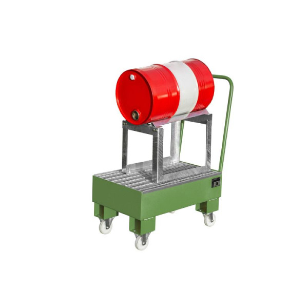 STEIN HGS Fahrbare Auffangwanne AW 60 SR, 3mm Stahlblech, für 60l-Fässer, RAL 6011 resedagrün, lackiert, 1x 60 Liter Fass liegend, 79203.0010