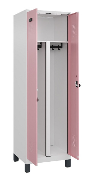 C+P PSA Schwarz-Weiß-Spind Evolo PLUS, mit Füßen, 2 Abteile, 1950x600x500mm, 90, Frontfarbe RAL 3015 Hellrosa, Drehriegel, 049012-20P S10018