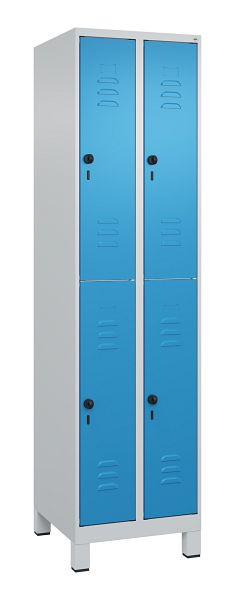 C+P Doppelstöckiger Spind Classic PLUS, Füße, 2 Abteile, 1950x500x500mm, 7035/5012, 080310-29 S10004