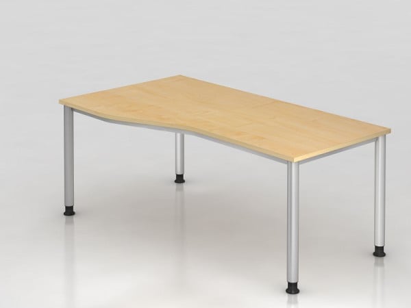 Hammerbacher Schreibtisch 4 Fuß rund 180x100/80cm Ahorn/Silber, Freiform, links oder rechts montierbar, VHS18/3/S