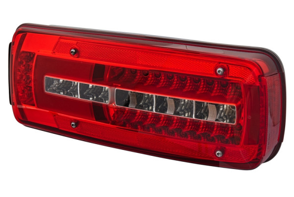 HELLA Heckleuchte, Truck Full LED, LED, 24V, ECE/ADR/GGVS, Lichtscheibenfarbe: glasklar/rot, Stecker: Rundstecker, rechts, 2VP 012 381-381