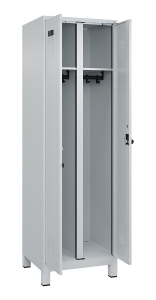 C+P Schwarz-Weiß-Spind Evolo PLUS, mit Füßen, 2 Abteile, 1950x600x500mm, 7035/7, Frontfarbe RAL 7035 Lichtgrau, Drehriegel, 049012-20 S10013