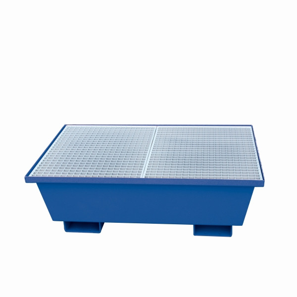 Eichinger Industrie Auffangwanne mit konischen Seitenwänden, LxBxH 1230 x 1230 x 340 mm, mit Gitterrost, enzianblau, 30100300000971
