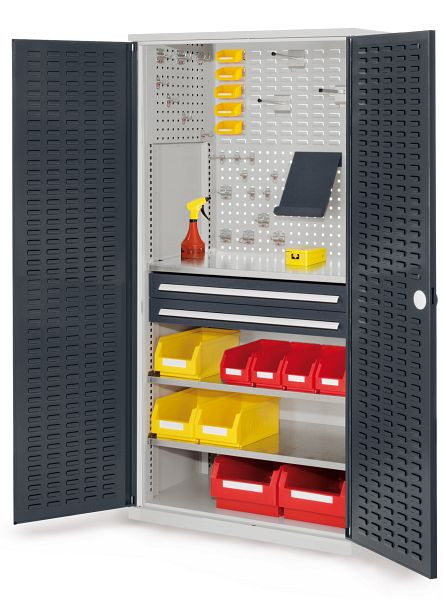 Kappes RasterPlan Schubladenschrank, Modell 21, RAL 7035/7016, Türinnenseite: Schlitzplatten, 1950 x 1000 x 600 mm, 2 Schubladen H 100 mm, 1460.01.4024