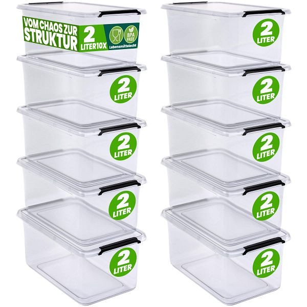 DEUBA Aufbewahrungsbox, VE: 10er-Set 20x15x12cm 2L transparent stapelbar, 996815