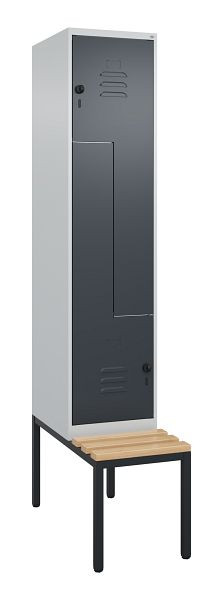 C+P Z-Spind Classic PLUS, mit untergebauter Sitzbank, 2 Abteile, 2120x400x815mm, 7035/7016, Drehriegel, Buche-Sitzleisten, 0800537-122 S10008