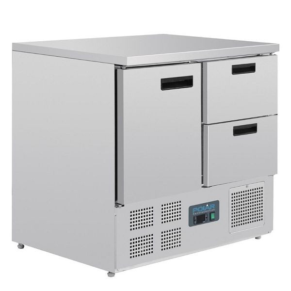 Polar Serie G Kühltisch 1-türig mit 2 Schubladen 240L, Finish: Edelstahl, U637