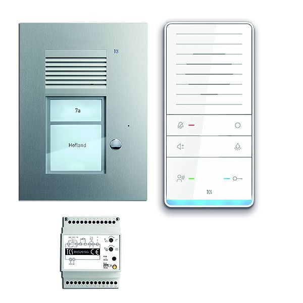 TCS Türkontrollsystem audio:pack UP für 1 Wohneinheit, mit Außenstation PUK 1 Klingeltaste, 1x Freisprecher ISW5031, Steuergerät BVS20, PAUF011/001