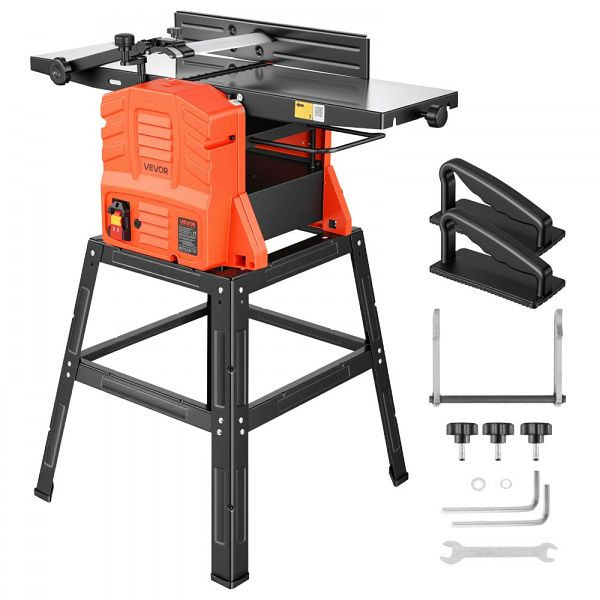VEVOR Abricht- & Dickenhobelmaschine 254 mm, 2,4 PS, 8000 U/min, Ständer, 2-Messerwelle, Alu-Tisch, 0–3 mm Schnitttiefe, TSDZJJFJ1800WUJSP001V2