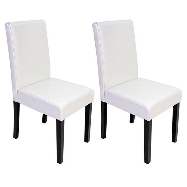Mendler 2er-Set Esszimmerstuhl Stuhl Küchenstuhl Littau, Kunstleder, weiß, dunkle Beine, 31521