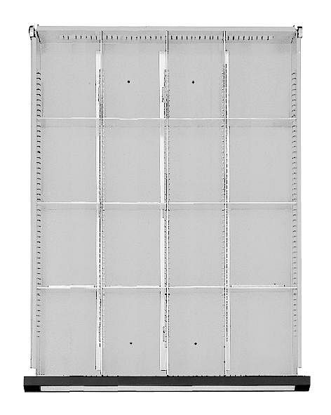 ANKE Werkbänke Schubladeneinteilungssatz; für Schublade 410 x 540 mm (BxT); für Fronthöhe 90 - 150 mm; 1/4 Teilung, 902.009