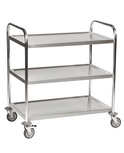 Kongamek Edelstahl-Etagenwagen KM, 3 Böden, 100 Kg, 910x590 mm, 4 Lenkrollen PU, Bremse, 255344