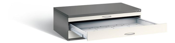 C+P Flachablageschrank Serie 7100_7200, H420xB1350xT960mm, Farbe: Vulkangrau / Perlweiß, Bügelgriff, 7200-100 S10108