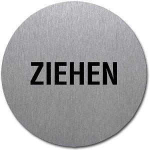 Moedel Piktogramm Ziehen, Edelstahl, selbstklebend, Ø 50 mm, 52262
