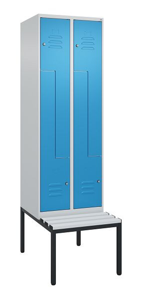 C+P Z-Spind Classic PLUS, mit untergebauter Sitzbank, 4 Abteile, 2120x600x815mm, 7035/5012, Zylinderschlösser, 0800537-204 S10049
