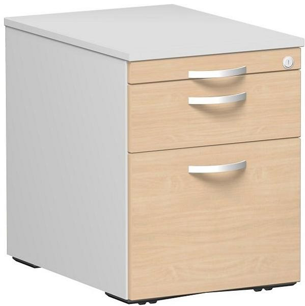 geramöbel Rollcontainer Hängeregistratur und 1 Kunststoff-Schubfach, Metall-Rollschubführung, 438x600x565, Buche/Lichtgrau, S-530152-BL