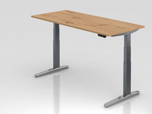 Hammerbacher Schreibtisch XBHM19, 180 x 80 cm, Platte: Asteiche, 25 mm dick, ABS Dickkante, Rechteckform, Graphit poliert, VXBHM19/R/GC
