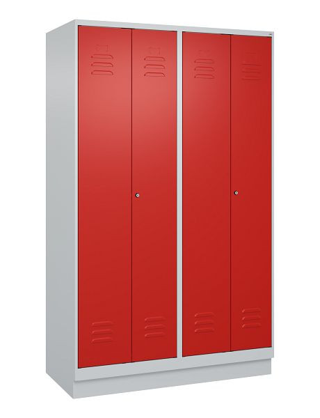 C+P Umkleidespind Classic PLUS, Doppel-Spind, Sockel, 4 Abteile, 1950x1200x500mm, 7035/3020, Zylinderschlösser, 080022-40P S10017