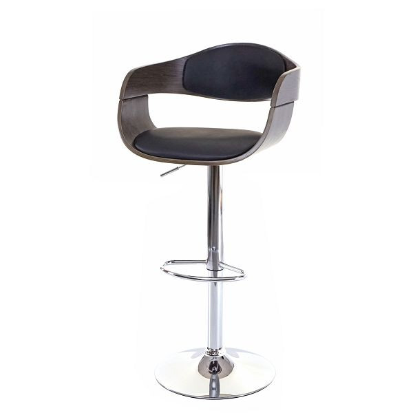 Mendler Barhocker HWC-A47, Barstuhl, Holz Bugholz Retro-Design, grau, Kunstleder schwarz, 62877
