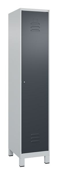 C+P Umkleidespind Classic PLUS mit Mitteltrennwand, Füße, 1950x400x500mm, 7035/7016, Zylinderschloss, 080010-12F S10026