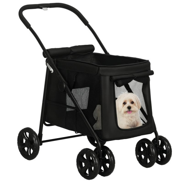 PawHut Hundetrolley inkl. Kissen, 3 Seitentaschen, klappbar, Hundewagen, 102 cm x 62 cm x 105 cm, D00-163V00BK