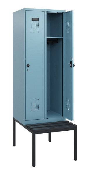 C+P Spind Evolo PLUS, 2 Abteile, 1950x600x815mm, 0010/0010, Drehriegel, Sitzfläche Kunststoff, Sitzbank, 0490505-20 S10075