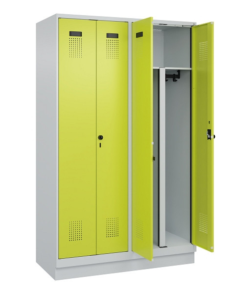 C+P PSA Schwarz-Weiß-Spind Evolo PLUS, mit Sockel, 4 Abteile, 1950x1200x500mm, 7, 1108060 RDS Clowngrün, Drehriegel, 049022-40P S10015