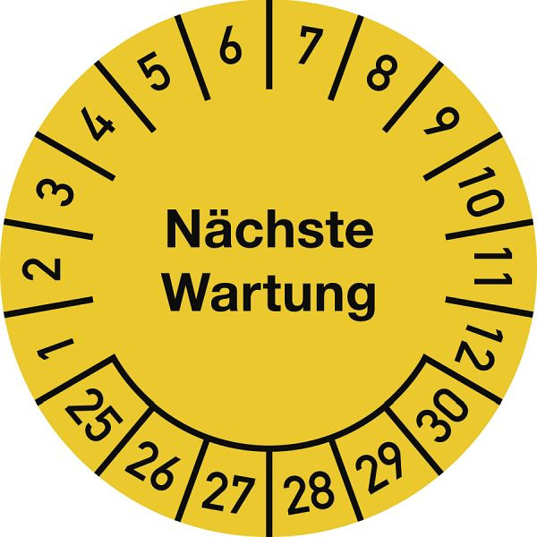 Moedel Prüfplakette Nächste Wartung 2025-2030, Dokumentenfolie, Ø 25 mm, VE: 10 Stück/Bogen, 106279
