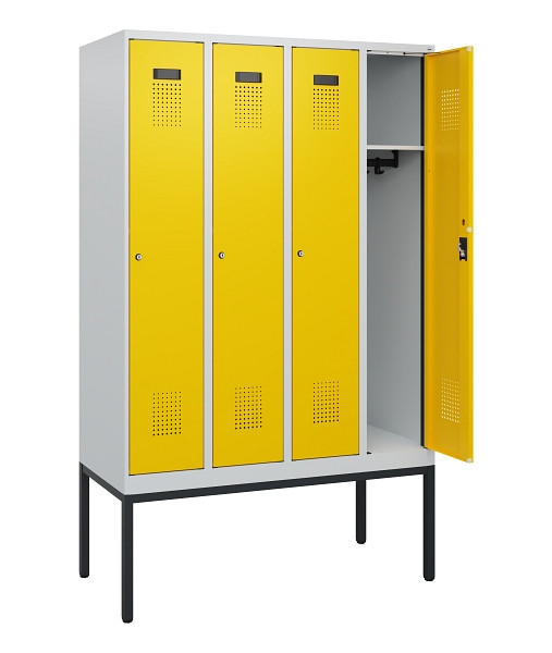 C+P Spind Evolo PLUS, Gestell, 4 Abteile, 1950x1200x500mm, 7035/1023, Zylinderschloss, 0490305-40 S10020