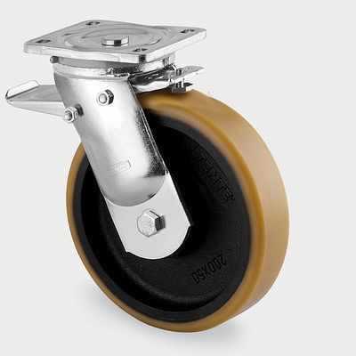 TENTE-ROLLEN Lenkrolle mit Feststeller, Rad-Ø 125 mm, Tragfähigkeit 550 kg, Bauhöhe 170 mm, A 92 Shore, 9682FTP125P63