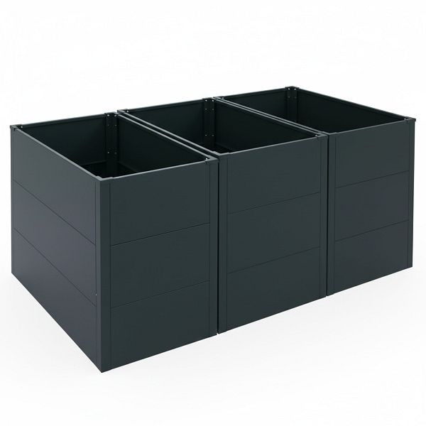 Mendler 3er-Set Hochbeet HWC-P64, Metallhochbeet Gemüse-/Pflanzbeet Blumenkasten Pflanzkübel Stahl 77x150x100cm, grün, 3x119462