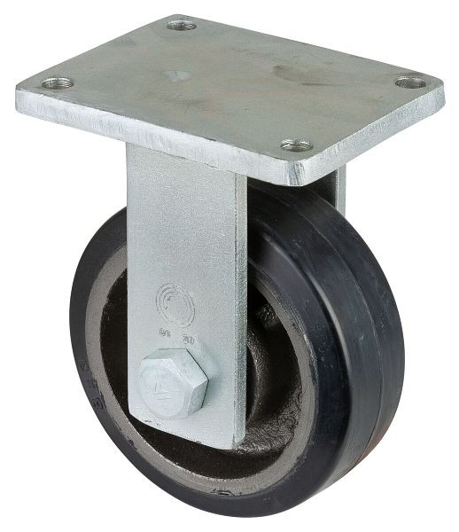 BS Rollen Schwerlastrolle, Bockrolle, Rad-Breite 75 mm, Rad-Ø 200 mm, Tragfähigkeit 550 kg, Elastik-Reifen schwarz, Guss, Kugellager, RR110.B81.202