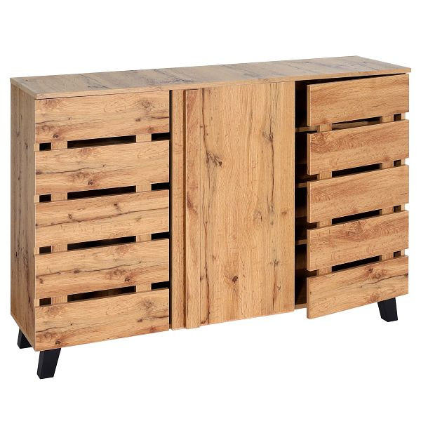 Mendler Sideboard HWC-M46, Kommode Schrank Anrichte, 3 Türen 8 Staufächer 88x120x34cm, naturfarben, 104624+104625