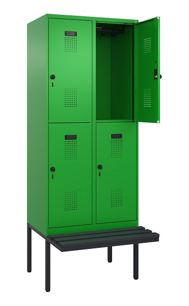 C+P Doppelstock-Spind Evolo PLUS, Bank, 4 Fächer, 2120x800x815mm, 6037/6037, Drehriegel, Sitzfläche Kunststoff, 0493407-22 S10107