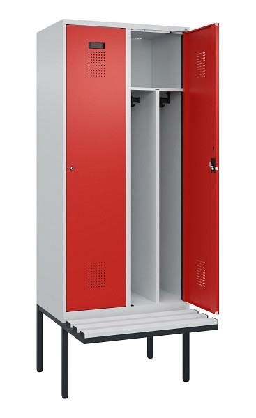 C+P Spind Evolo PLUS, 2 Abteile, 2120x800x815mm, 7035/3020, Haken 4, Zylinderschloss, Sitzfläche Kunststoff, Trennwand, 0490407-22F S10086