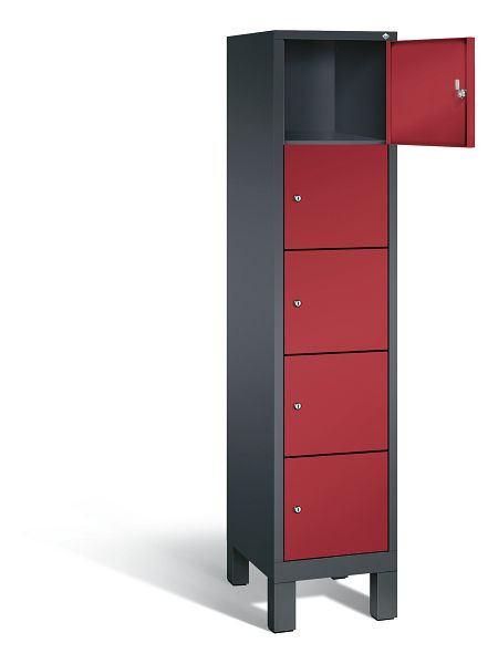 C+P Schließfachschrank Evolo, H1850xB420xT500mm, Farbe: Schwarzgrau / Rubinrot, 48010-125 S10016