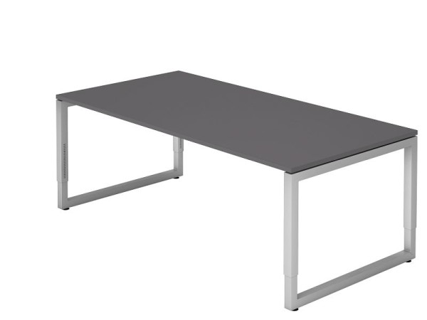 Hammerbacher Schreibtisch O-Fuß eckig 200x100cm Graphit, Rechteckform mit schwebender Tischplatte, VRS2E/G/S