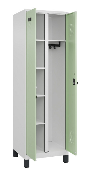C+P Wäsche-/Garderobenspind Evolo PLUS, mit Füßen, 2 Abteile, 1950x600x500mm, 9, Frontfarbe RAL 6019 Weissgrün, Drehriegel, 049610-20 S10019