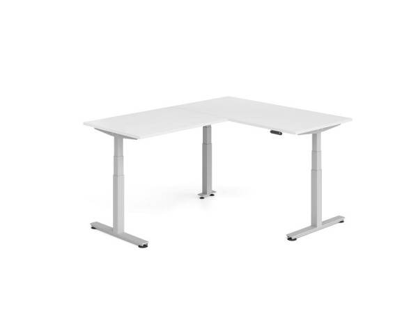 Hammerbacher Sitz-Steh-Winkeltisch 200x160cm Weiß/Silber, VXDSMW1612/W/S