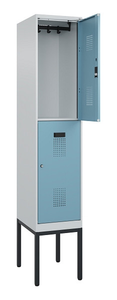 C+P Doppelstock-Spind Evolo PLUS, Gestell, 2 Fächer, 2120x400x500mm, 7035/0010, Zylinderschloss, 0493307-12 S10036